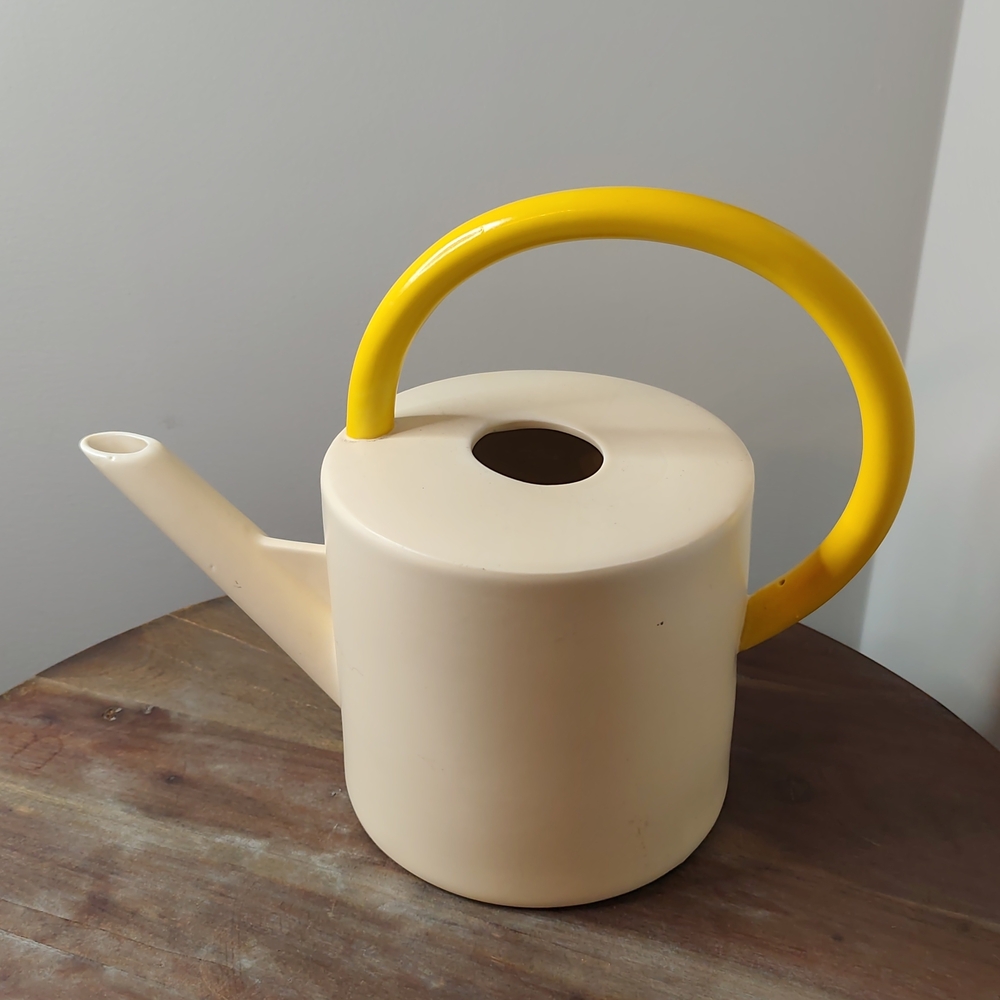 Cream Modern Watering Can with Yellow Handle